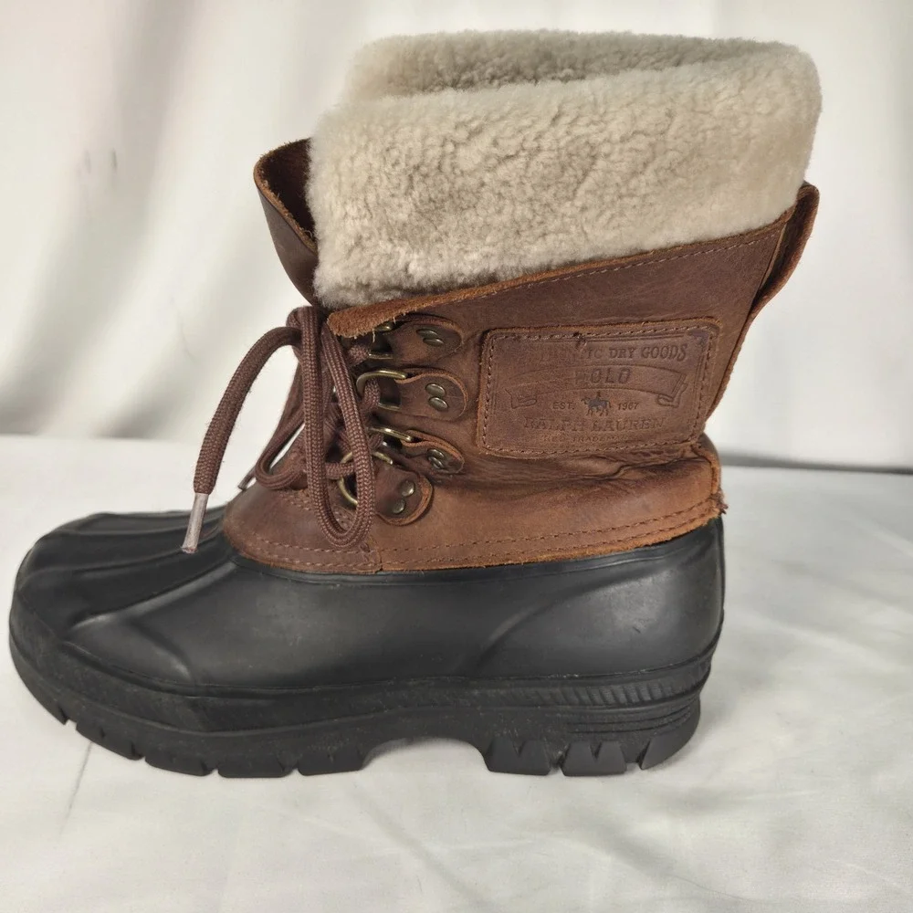 Polo Ralph Lauren Landen Leather Shearling Duck Winter Rain Boots Mens 7 Classic